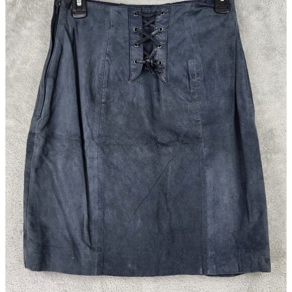 Silverleaf Skirt Womens Size 9/10 Black Suede Leather Lace Up Retro Mini Vintage - Picture 2 of 11
